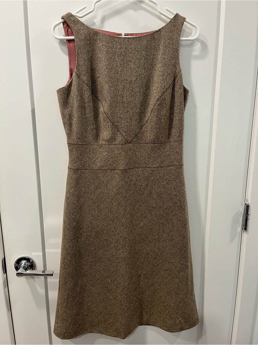 Sleeveless Brown Wool Blend Sheath Dress